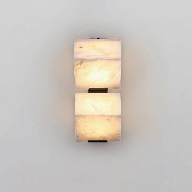 Two-light alabaster wall sconce compact vertical stacking, perfect for smaller wall spaces and accent lighting