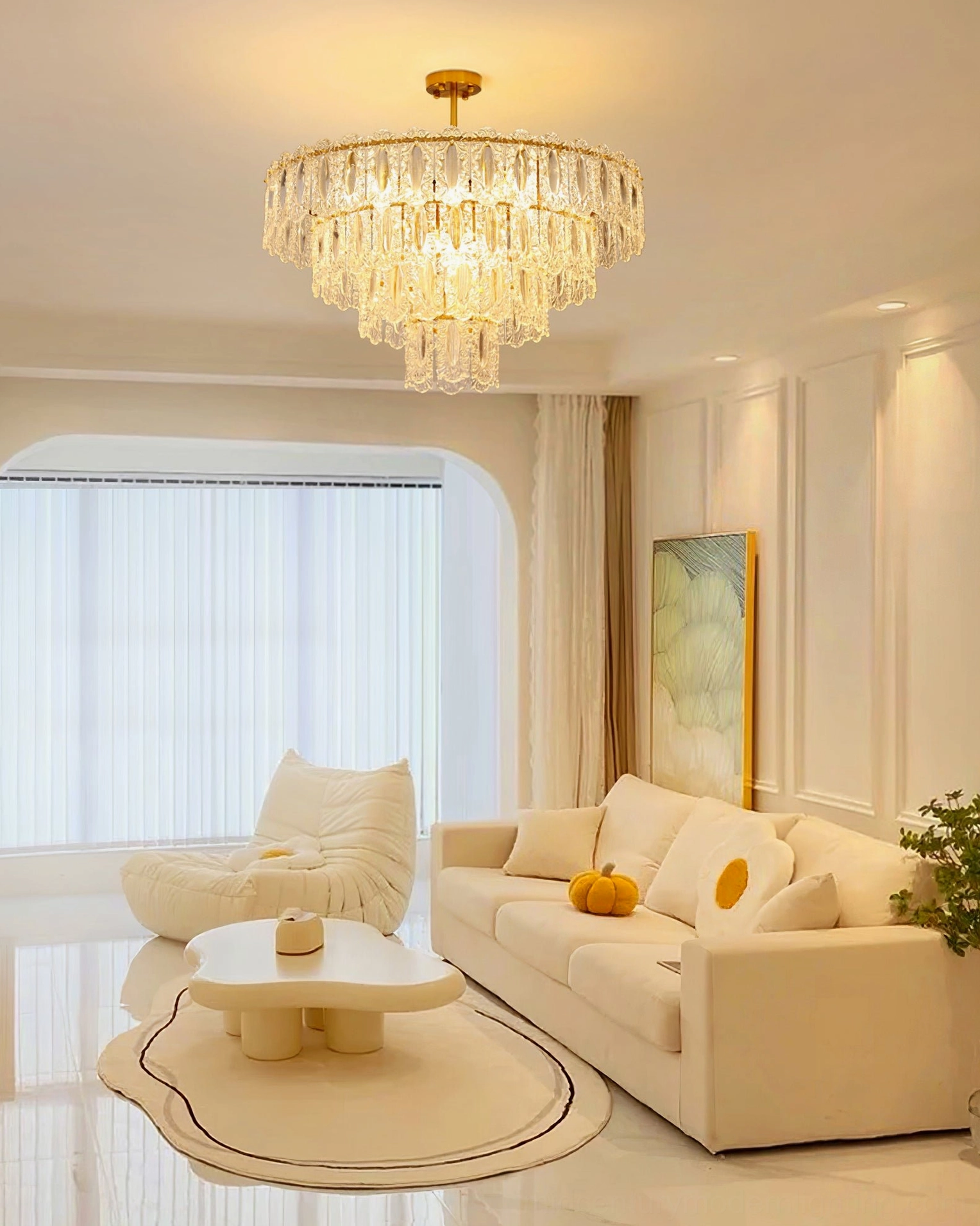 Vienna crystal chandelier two-tier compact size option with clear glass and gold frame