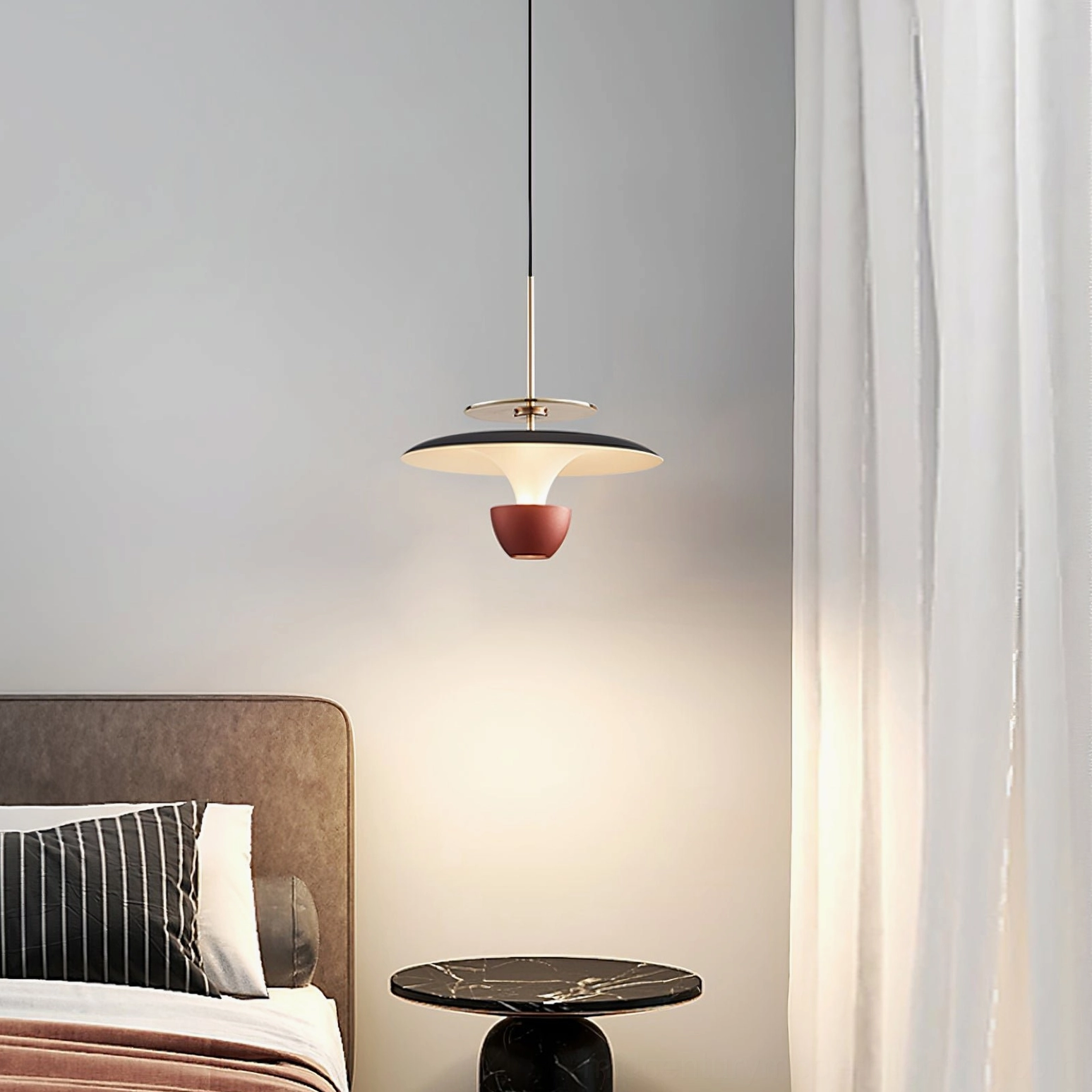 UFO pendant lamp rose gold finish bedroom lighting ambiance
