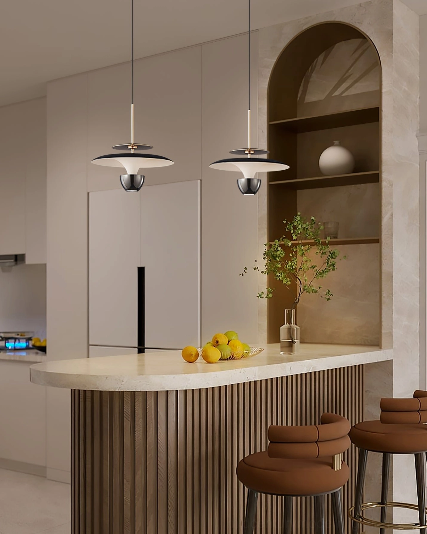 Gold and black UFO pendant light luxury modern aesthetic