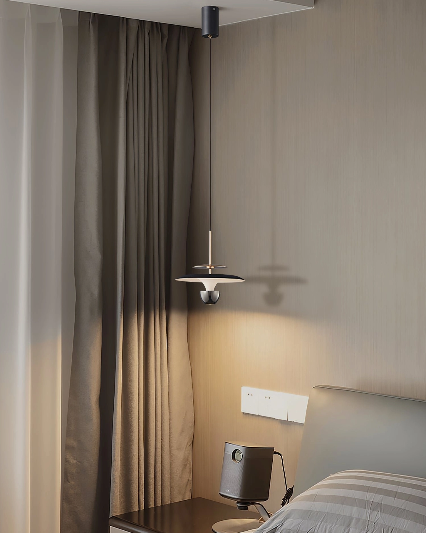 Pearl black UFO pendant light elegant finish bedroom styling