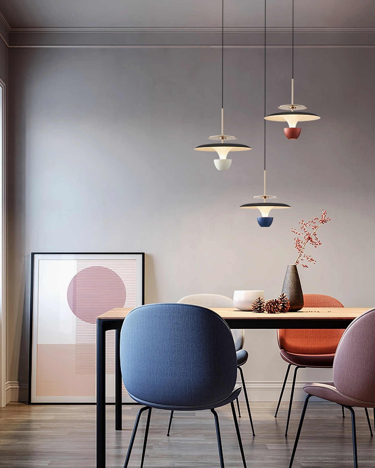 UFO pendant light sculptural dome form architectural detail