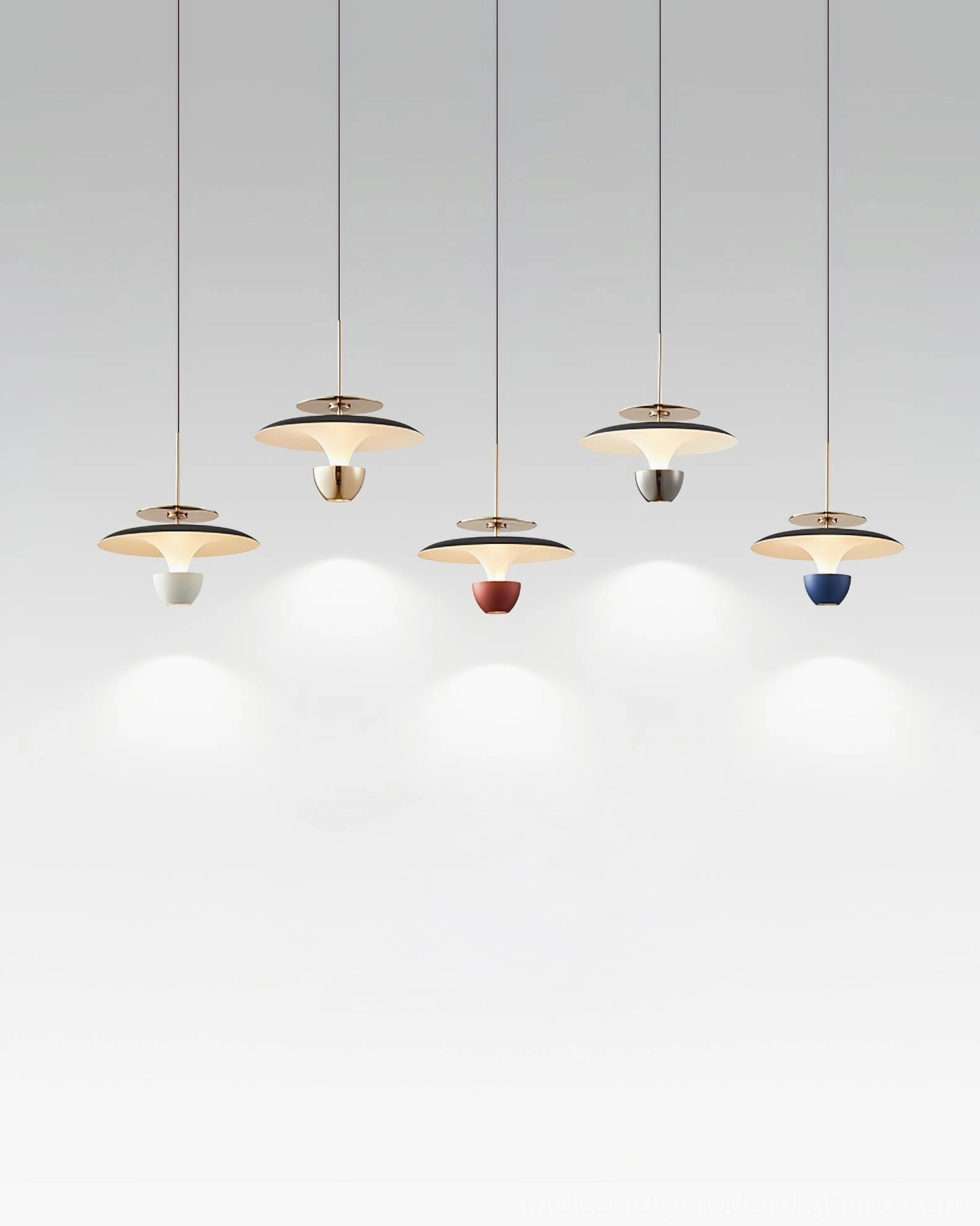 UFO pendant lamp smooth metal construction detail closeup