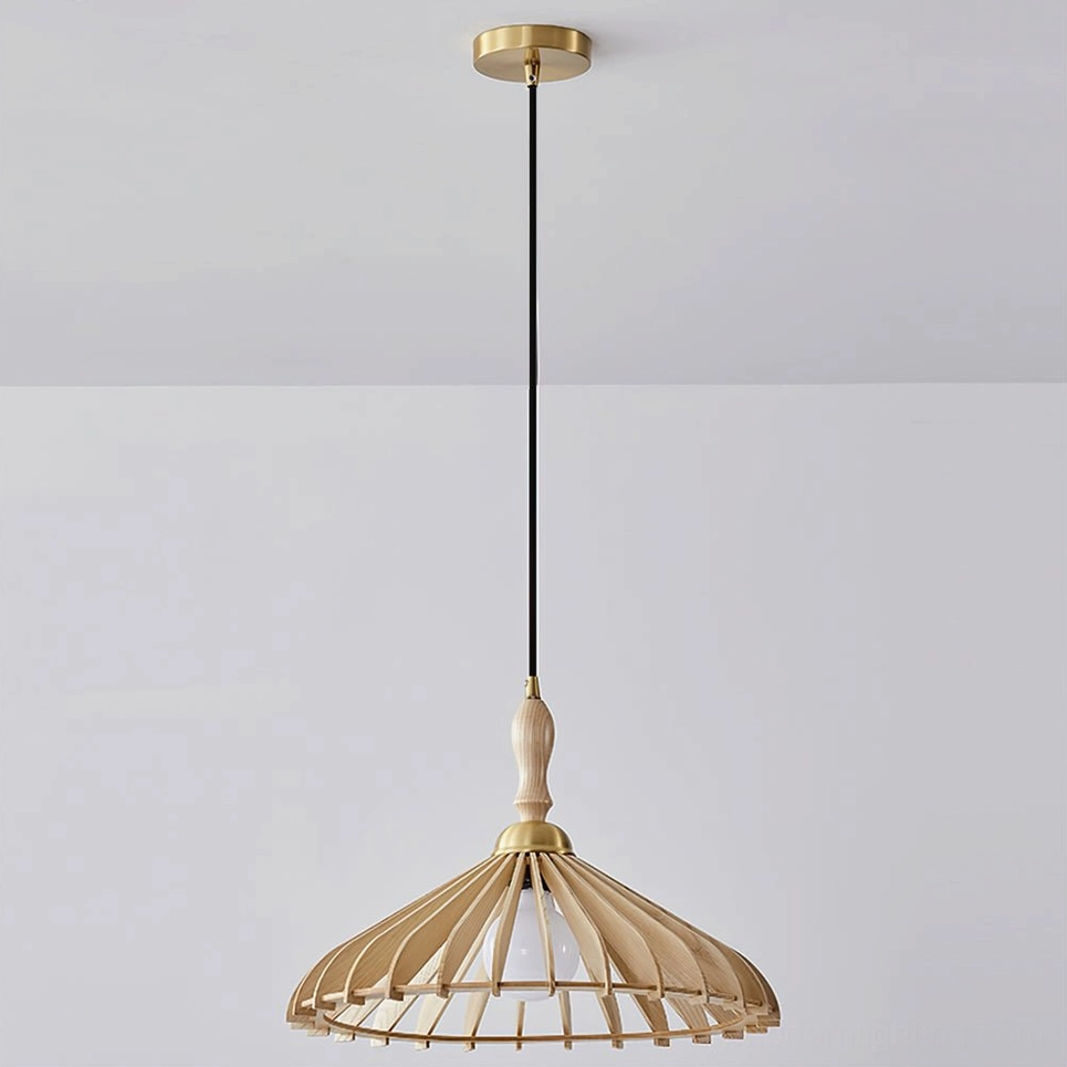 Scaled view comparing compact 30cm and standard 40cm diameter umbrella wood pendant lamp sizes