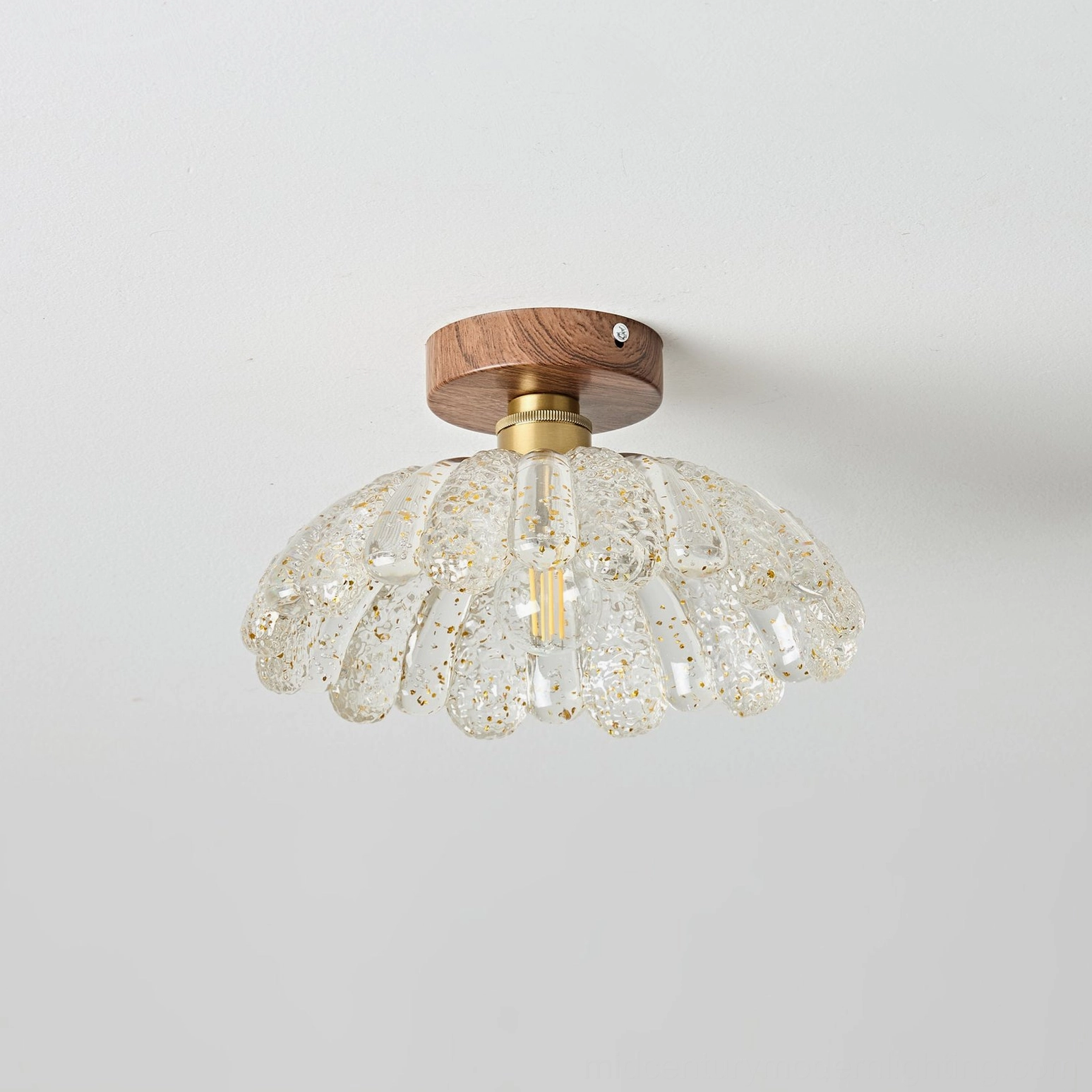 Vaczon scalloped acrylic ceiling light unlit showing clear textured glass with gold accents