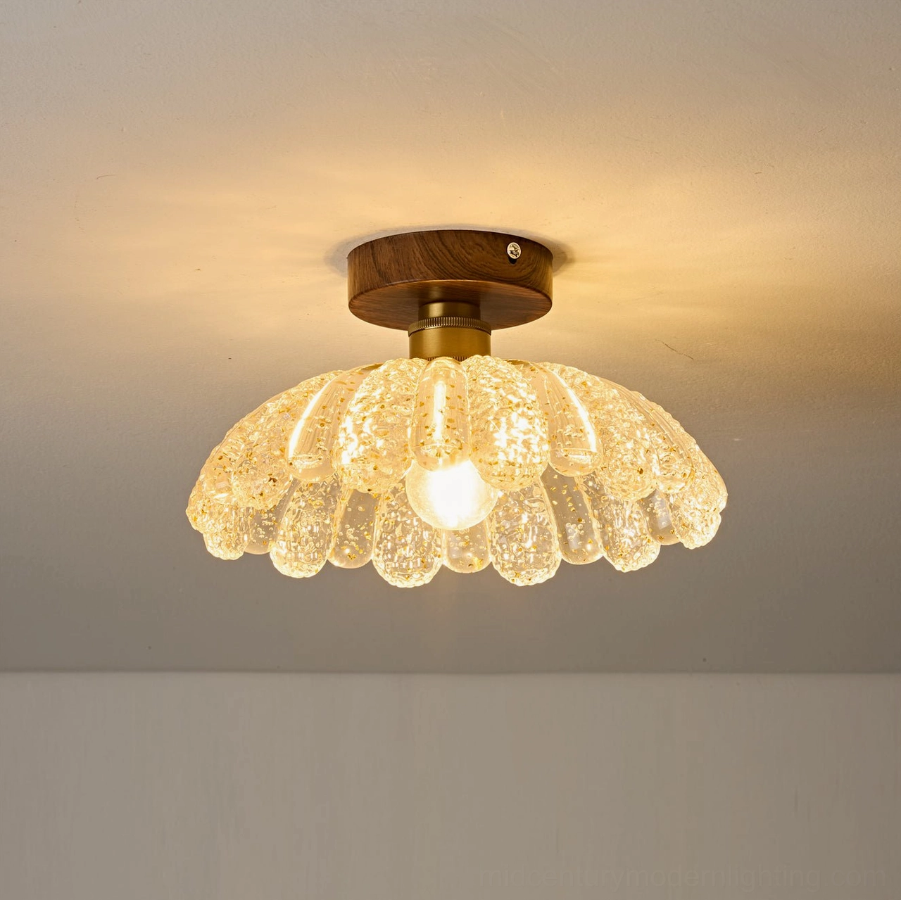 Vaczon scalloped glass mid-century modern ceiling light product photography studio shot