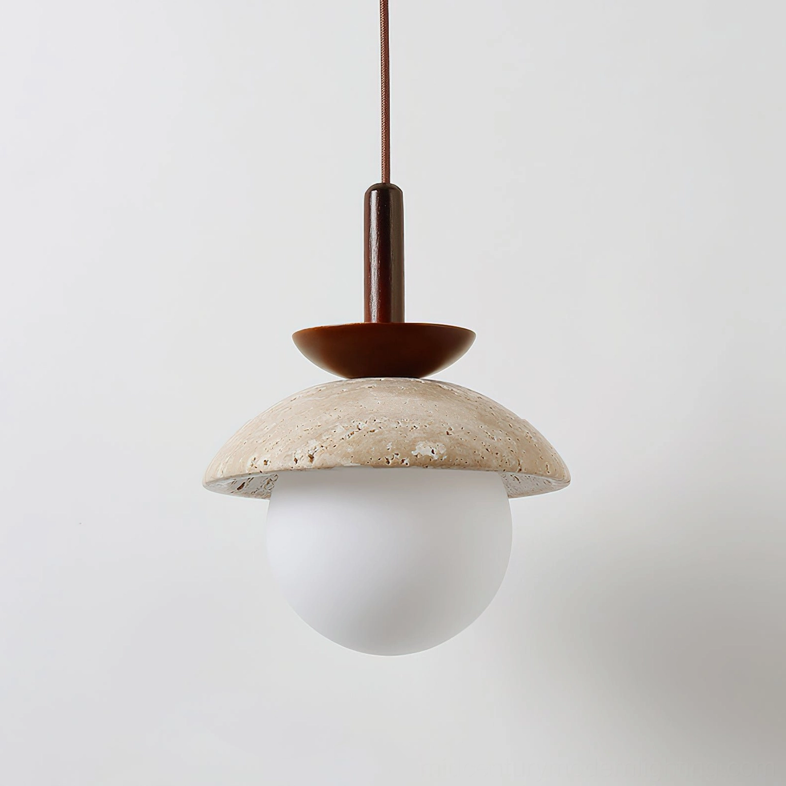 Valerie single pendant light with dark wood layered design against plain white background studio shot
