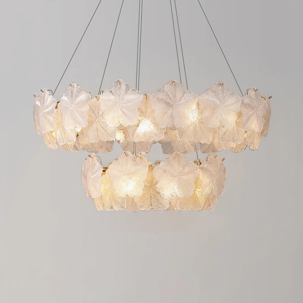Grand dual-tier Valery chandelier with 50cm and 80cm rings, 50cm height configuration