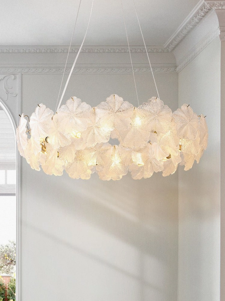 Single-layer Valery floral ring chandelier, glowing bulbs, European plaster ceiling