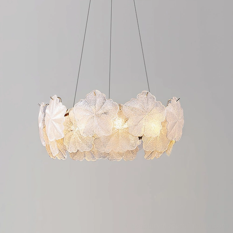 Valery single-ring floral chandelier, soft warm glow, elegant fixture detail