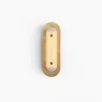 Vance Alabaster Wall Sconce front view with perforated brass frame on white background, modern minimalist design