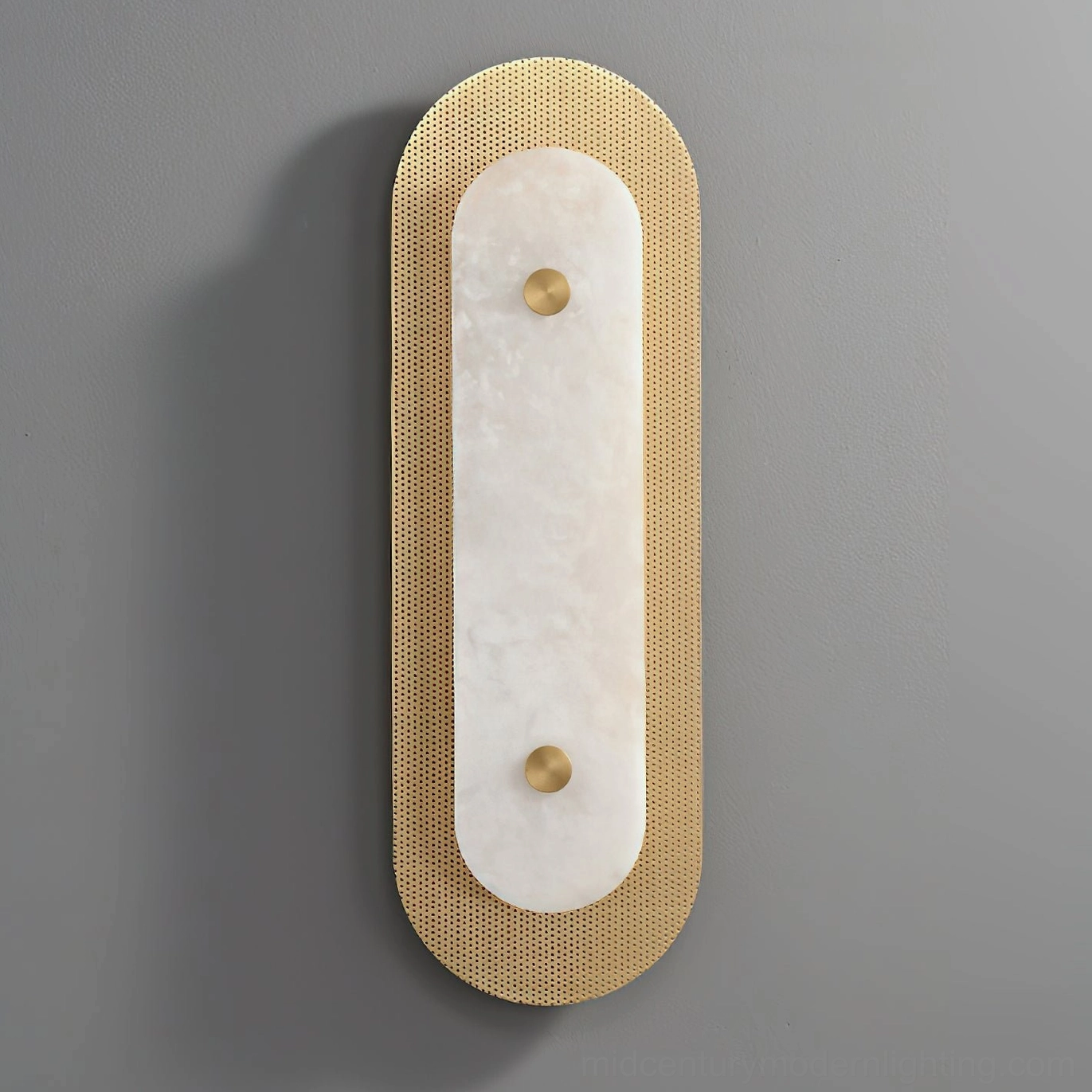 Vance Wall Sconce artistic shadow pattern, natural stone and brass construction detail