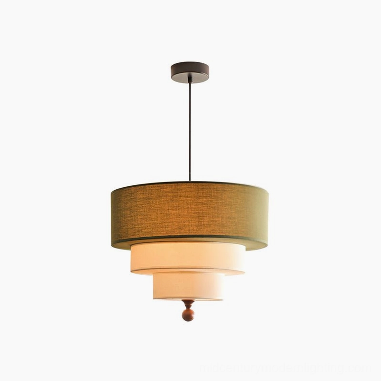 Vanelia small tri-tier pendant lamp (17.7 inches) in green and white configuration, fabric and wood construction in mid-century modern style