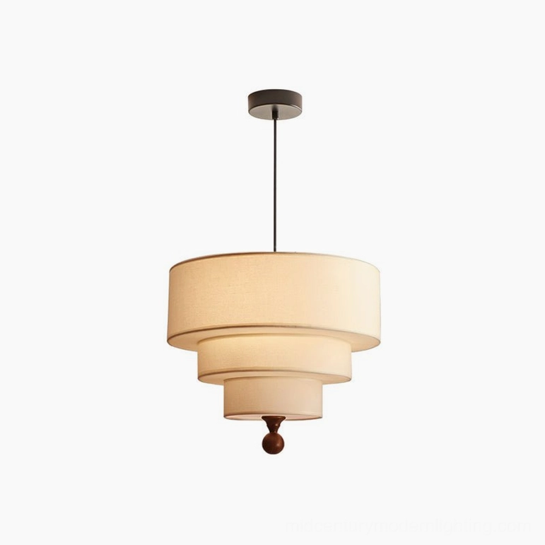 Vanelia small all-white tri-tier pendant lamp (17.7 inches), compact size for intimate dining spaces, clean neutral fabric and wood construction