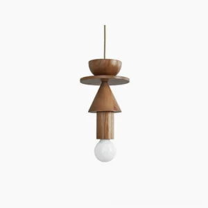 Vanya geometric pendant light stacked wood design front view studio shot walnut finish