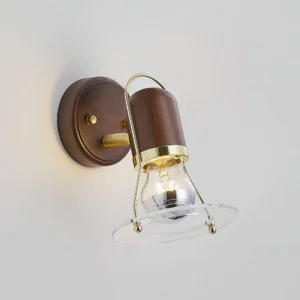 Vaughan wall sconce three-quarter angle view showing exposed Edison bulb and mounting base with vintage design