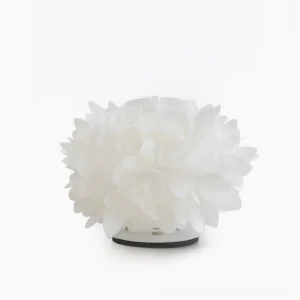 Veli Foliage petal table lamp with white shade and black base on minimalist white background