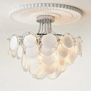 Veneziana Disc close-up ceiling mount ribbed chrome bracket layered glass shades detail