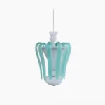 Venini mint green Murano glass chandelier pendant light isolated front view, three-light fixture with sculptural glass ribbons