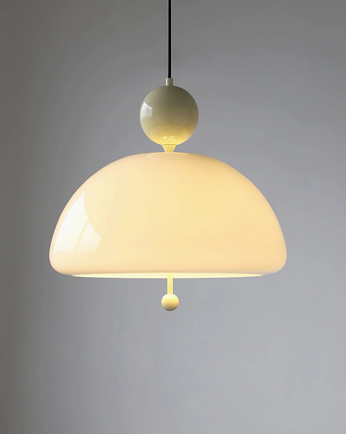 Verona glass pendant lamp with yellow-green decorative orbs and light cream dome on grey background