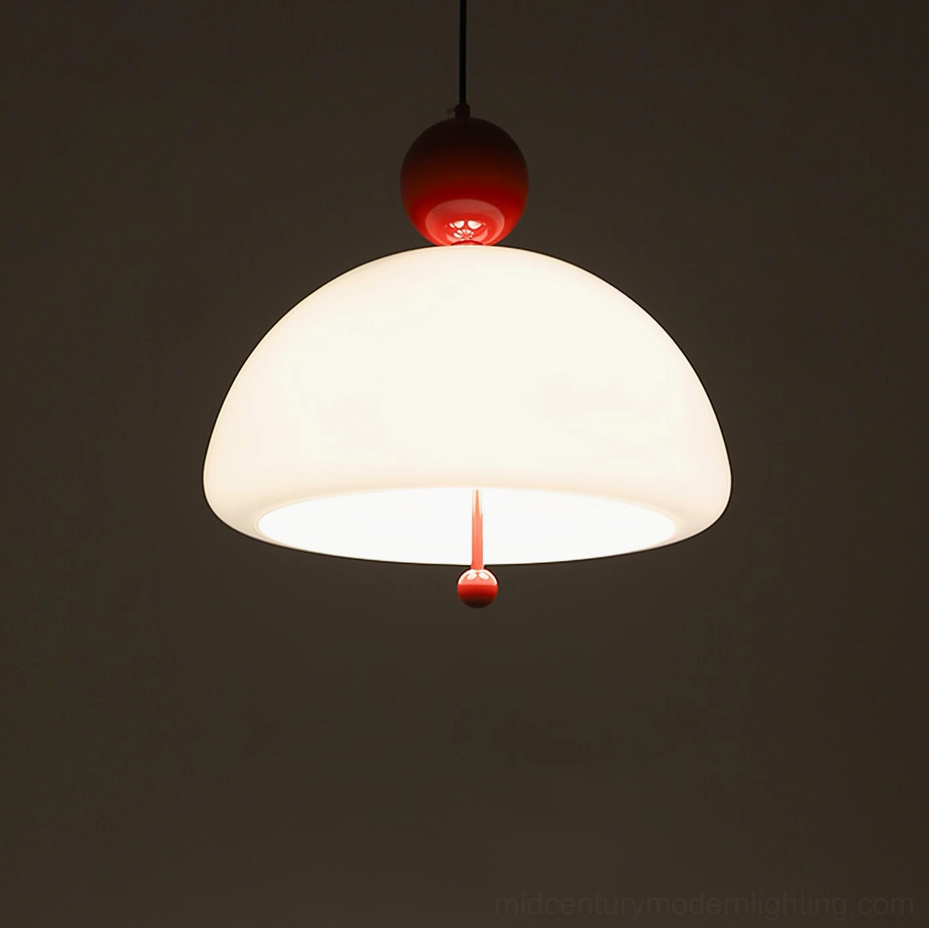 Verona pendant lamp illuminated with warm LED lighting creating ambient glow in dark interior