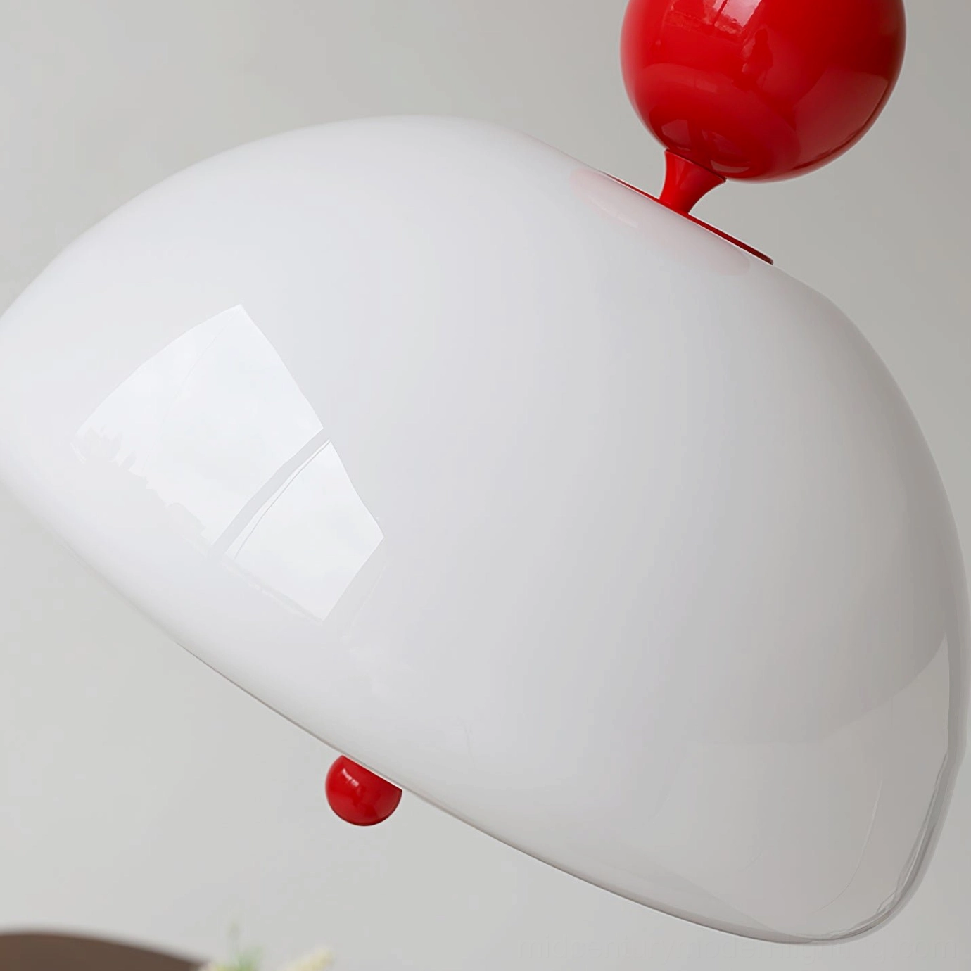 Verona hand-blown glass pendant lamp detail showing turned hardwood and glass junction