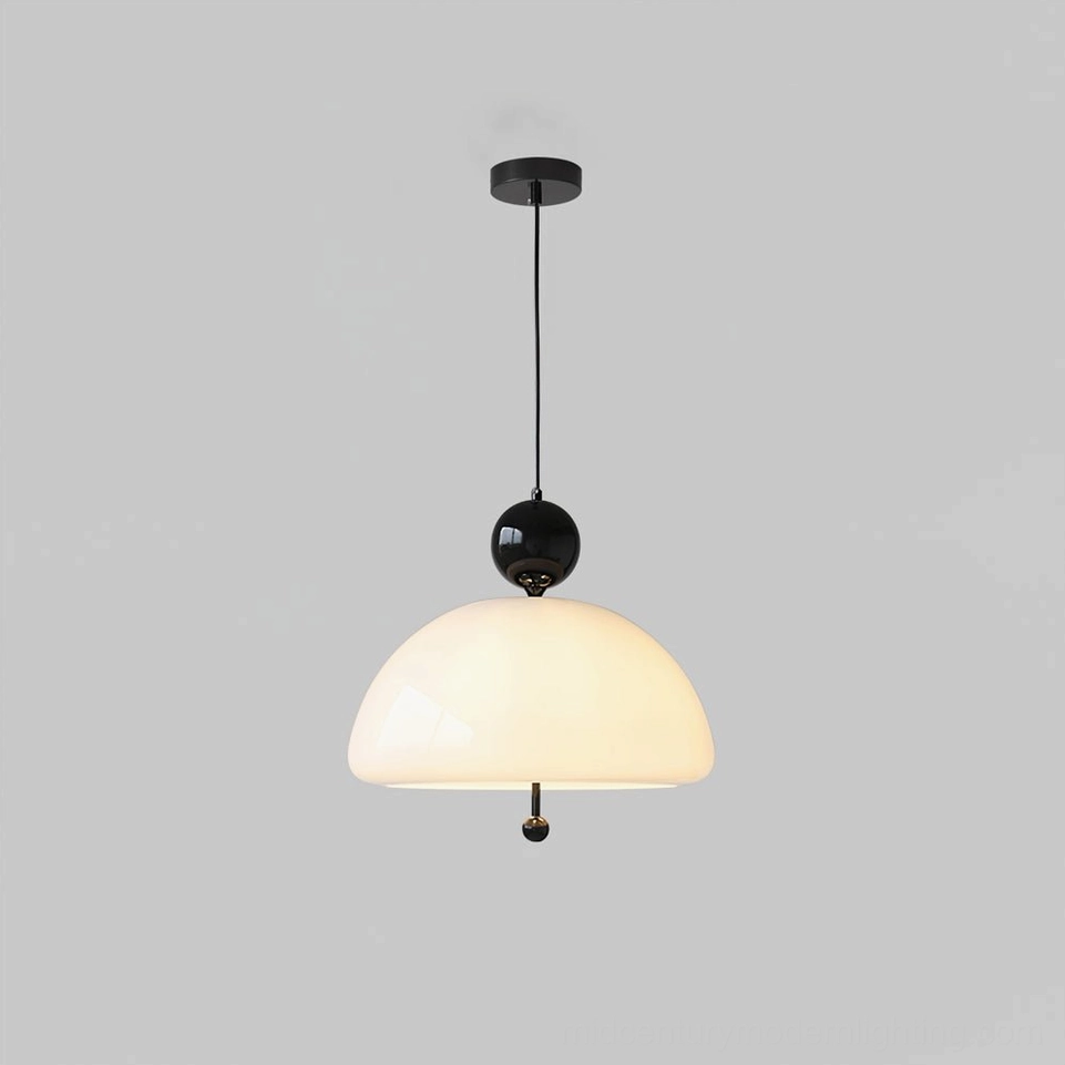 Verona glass pendant lamp white dome with black metal hardware professional product shot