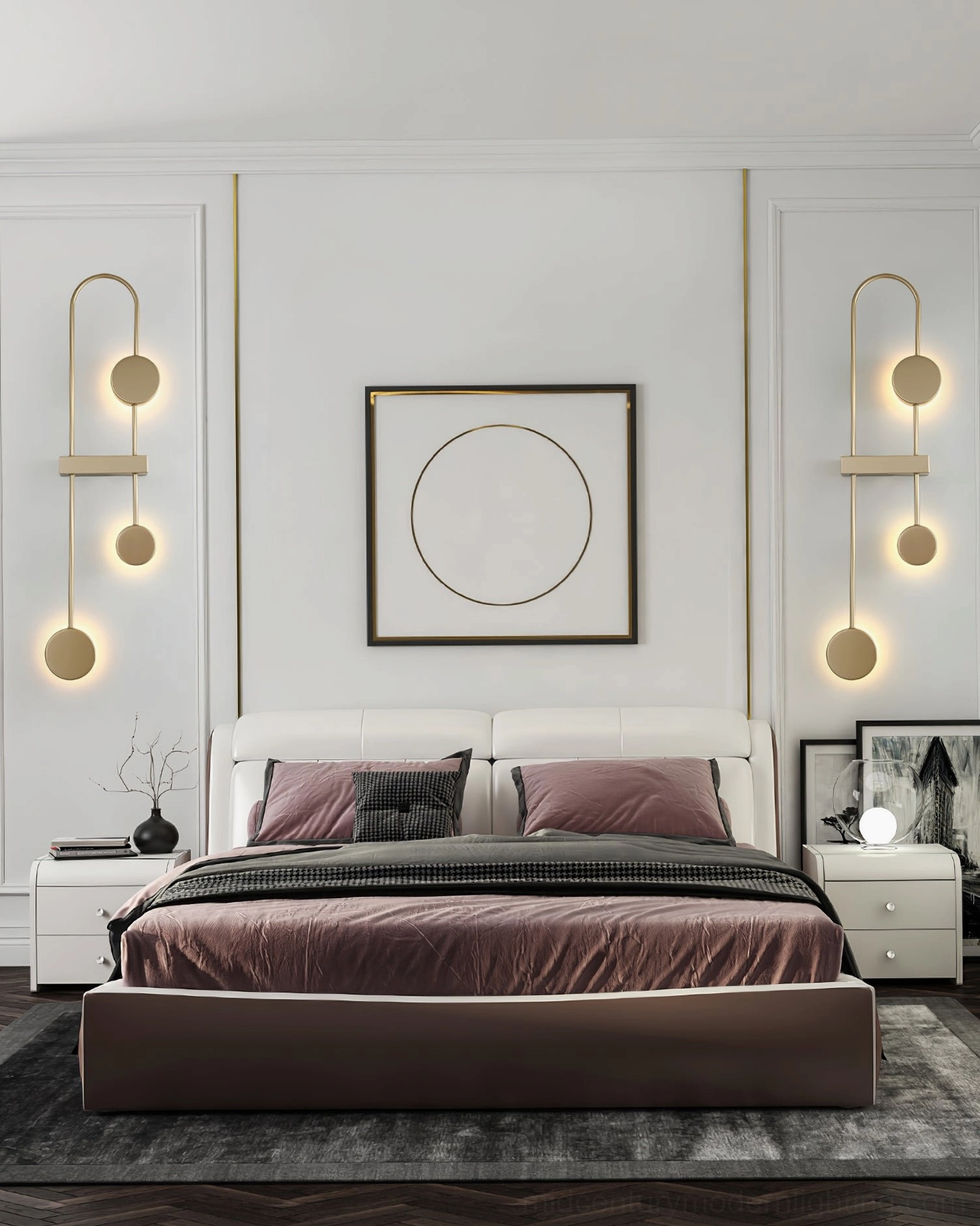 Vertical LED wall lamp with clean-lined metal frame and integrated acrylic globe lighting