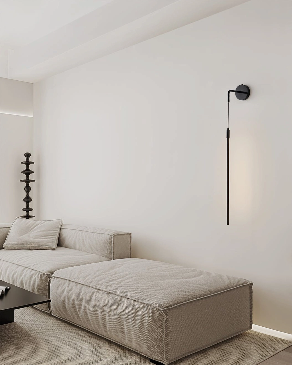 Vesta matte black wall lamp contemporary living room sectional sofa styling