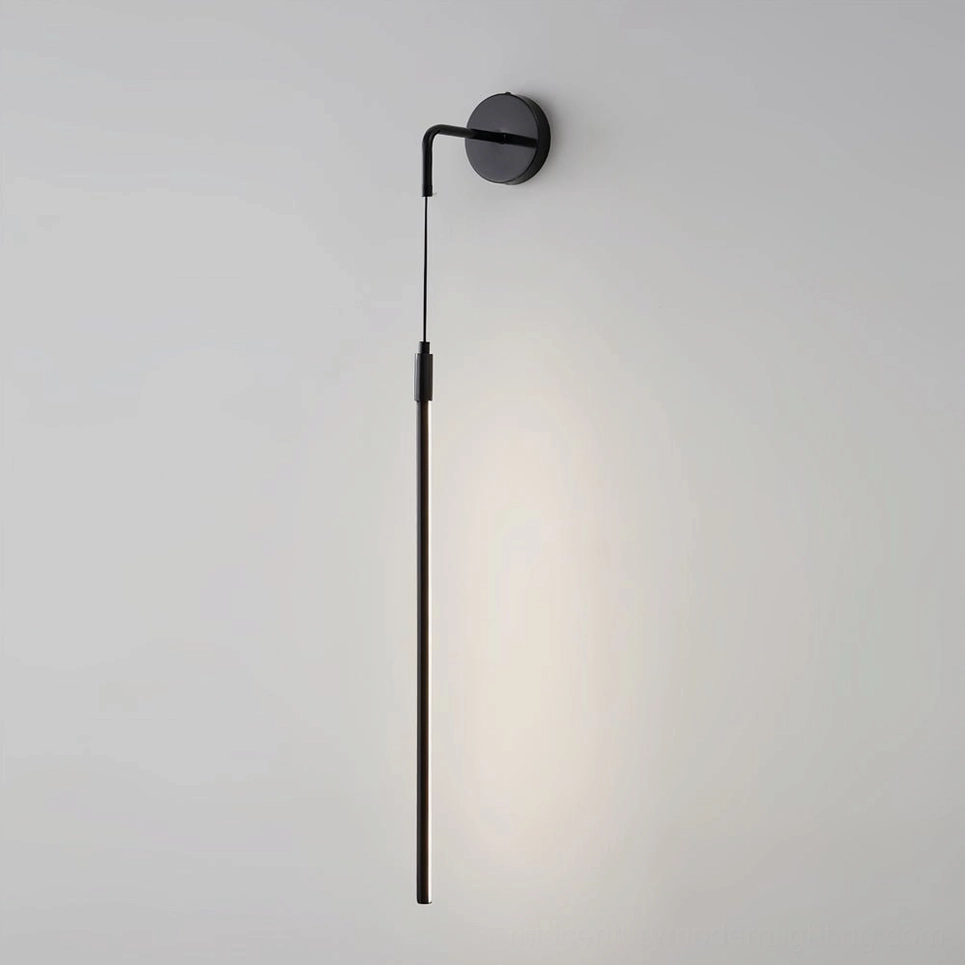 Vesta matte black three-color changing wall lamp side angle against white wall