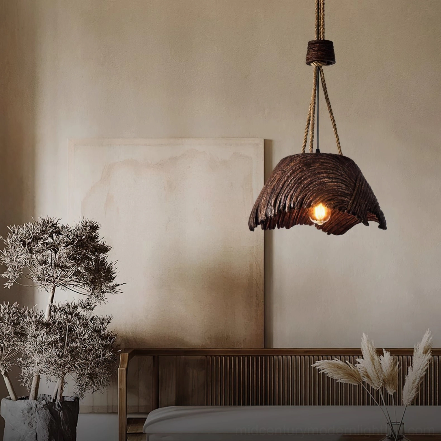 Viana wabi-sabi pendant light in various interior styling contexts showing versatile design application