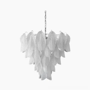 Vianna Ripple Glass Chandelier overhead studio view showcasing tiered frosted glass petals and metal hanging frame
