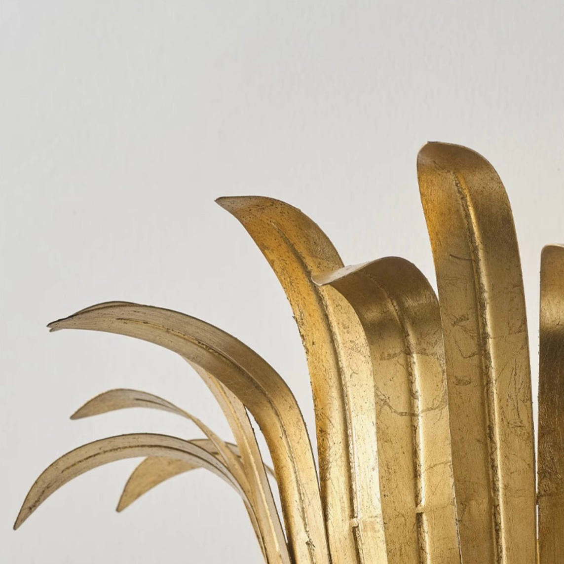 Vicenzio botanical leaf wall lamp - detail of gold metallic fronds and premium metal construction