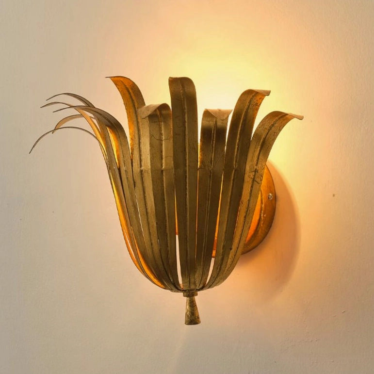 Vicenzio Leaf Wall Sconce gold brushed brass finish - product image for white background e-commerce display