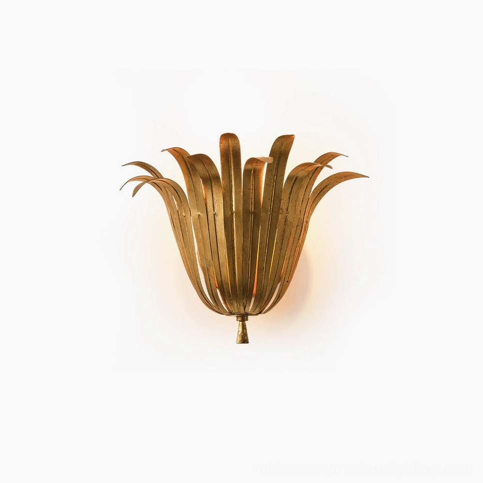 Vicenzio Leaf Wall Sconce in gold brass finish - front-facing product shot showing cascading botanical leaf design with metallic texture