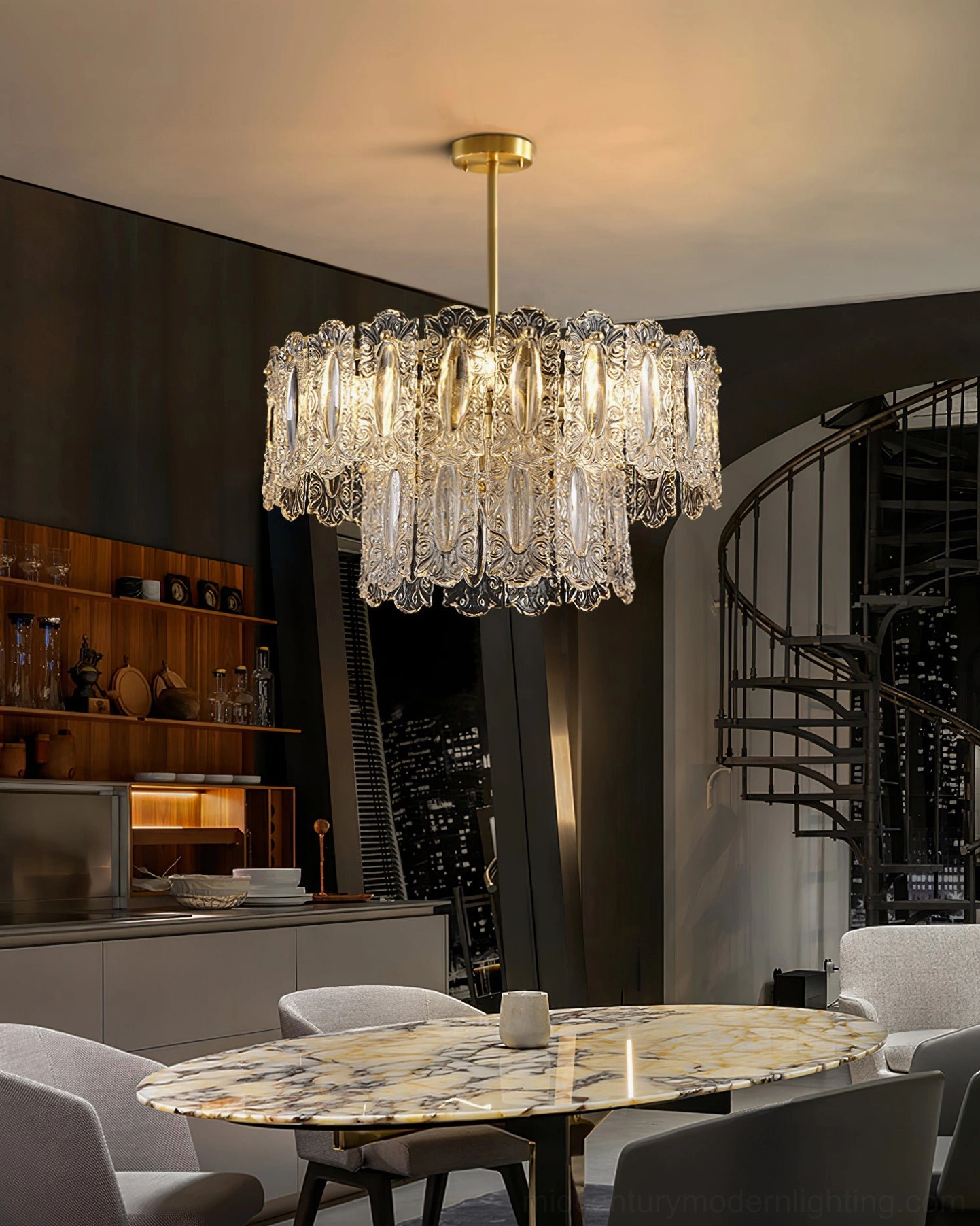 Vienna crystal chandelier gold finish metal framework architectural design detail