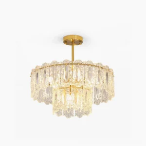 Vienna crystal chandelier with hand-formed glass petals and gold metal frame - studio front view