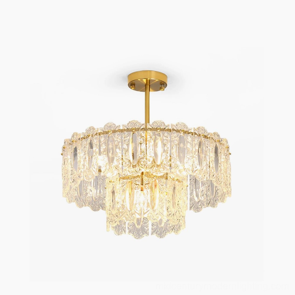 Vienna crystal chandelier with hand-formed glass petals and gold metal frame - studio front view