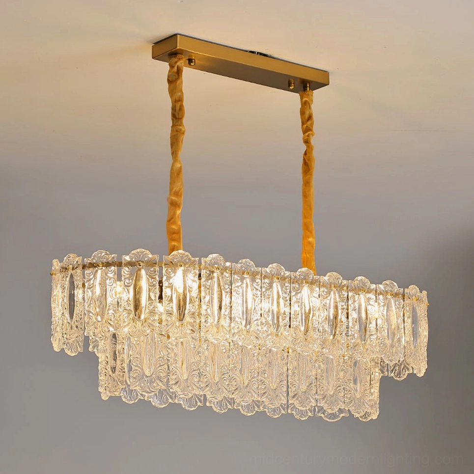 Vienna crystal chandelier linear eight-head configuration contemporary open floor plan design