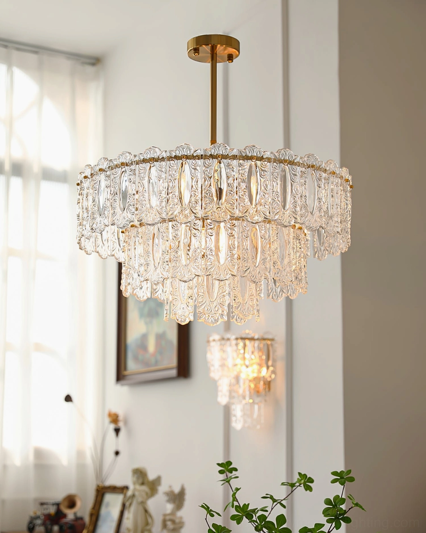 Vienna crystal chandelier master bedroom application with warm romantic glow aesthetic