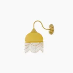 Vili brass wall lamp with yellow marbled glass shade and beaded tassel fringe on plain white background, front view