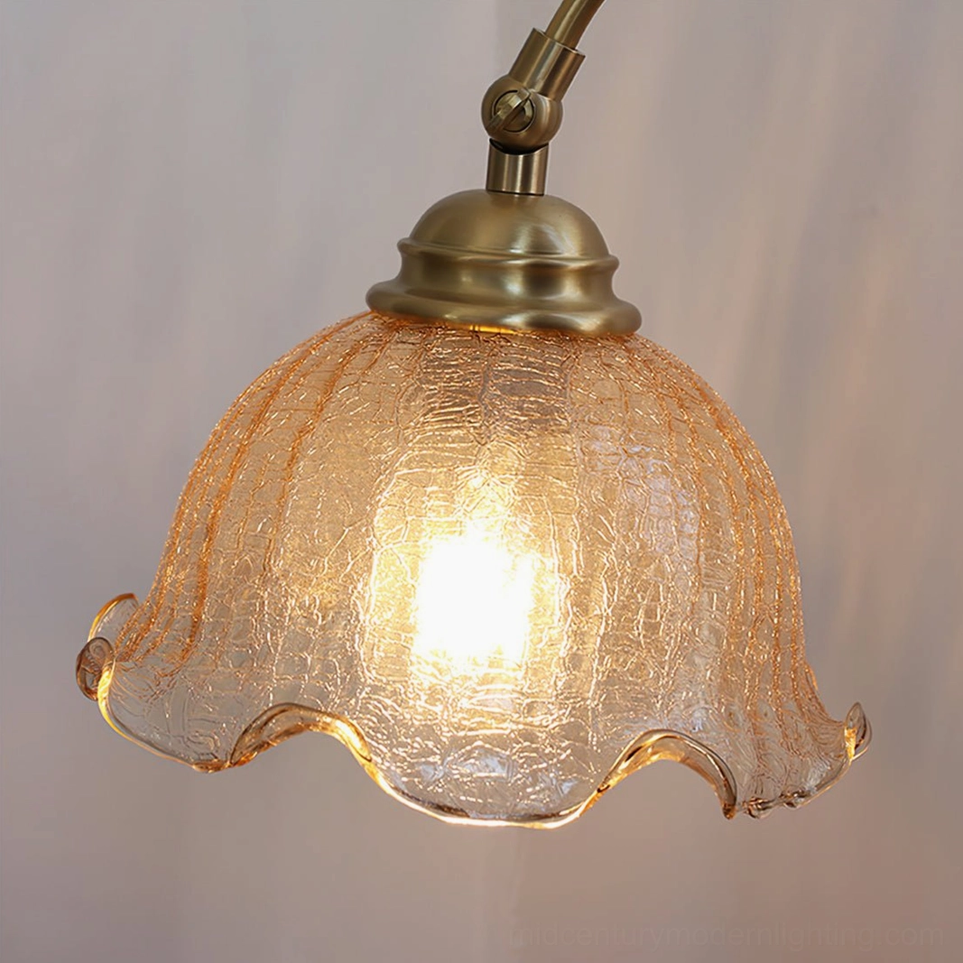 Vintage textured lamp perfect for bedroom ambiance, showing soft light diffusion through rippled glass