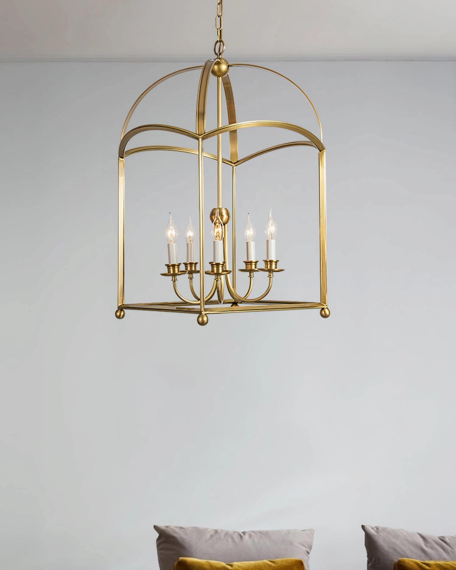 Vintage style brass cage lantern pendant warm candlelight ambiance