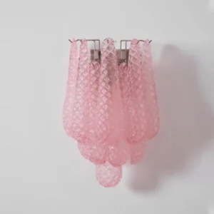 Unlit pink Viola Drop wall sconce showing detailed teardrop glass texture and nickel frame
