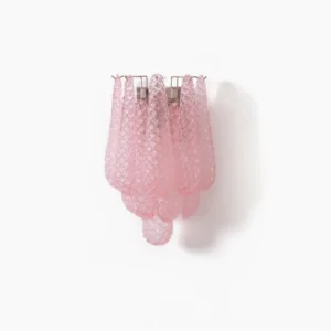 Viola Drop Murano glass wall sconce with pink textured teardrop design on white background