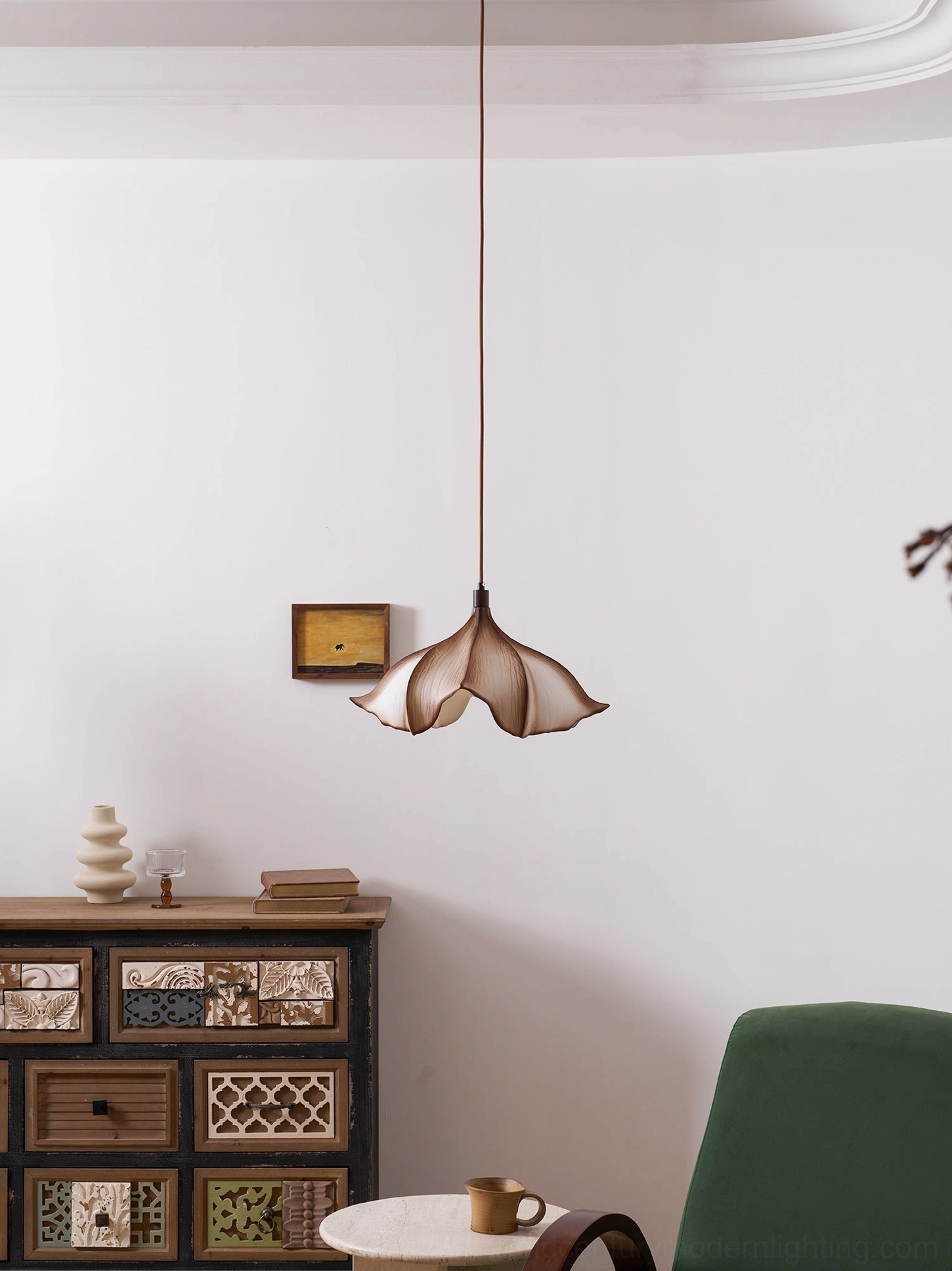 Viscontea 50cm mid-century modern pendant suspended above entryway console table styling