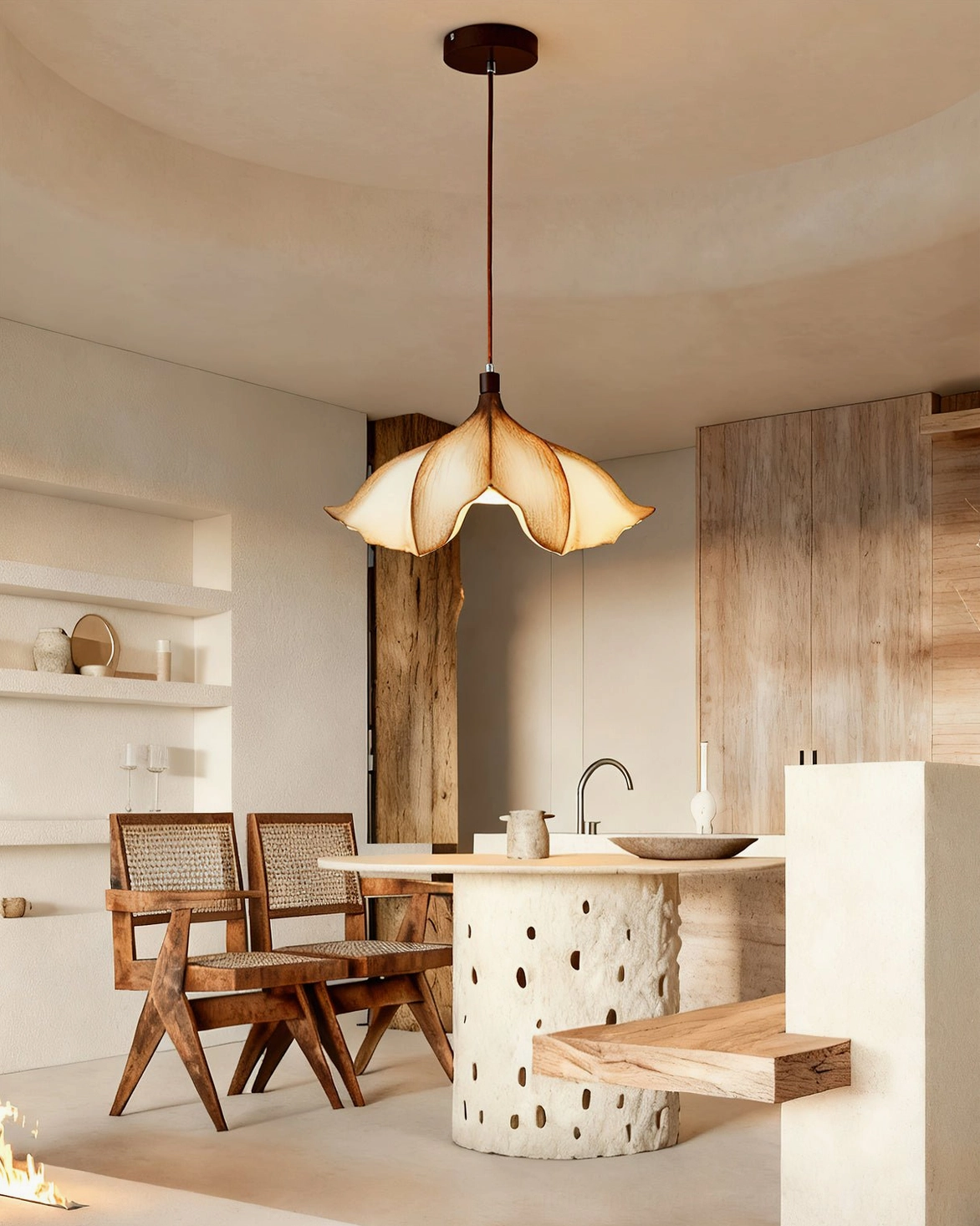 Viscontea pendant light multiple angle product shot showing organic biomorphic frame and webbed shade detail