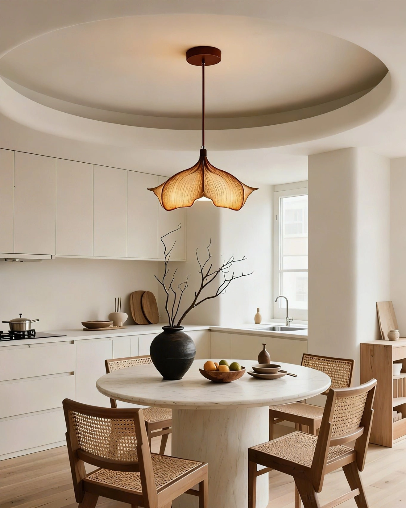Viscontea mid-century modern pendant light composition showing scale and proportions in interior setting