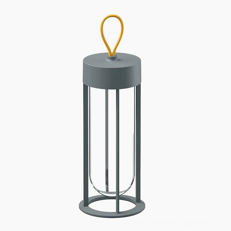 Vitro cordless LED table lamp grey finish matte metal and glass construction