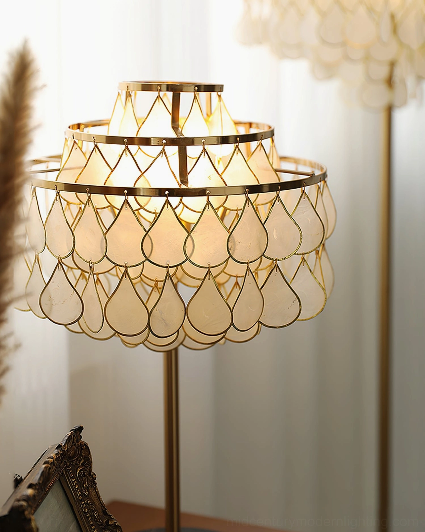 Vivant Shell Table Lamp gold and white shell variant with marble base contemporary styling